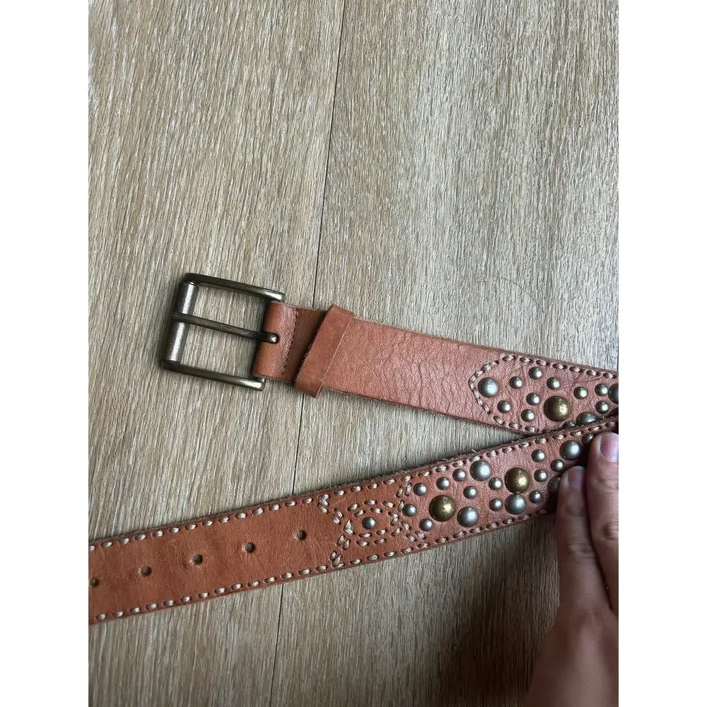 Western Studded Leather Belt Boho Festival CognacBrown PunkRock CowboyCowgirl